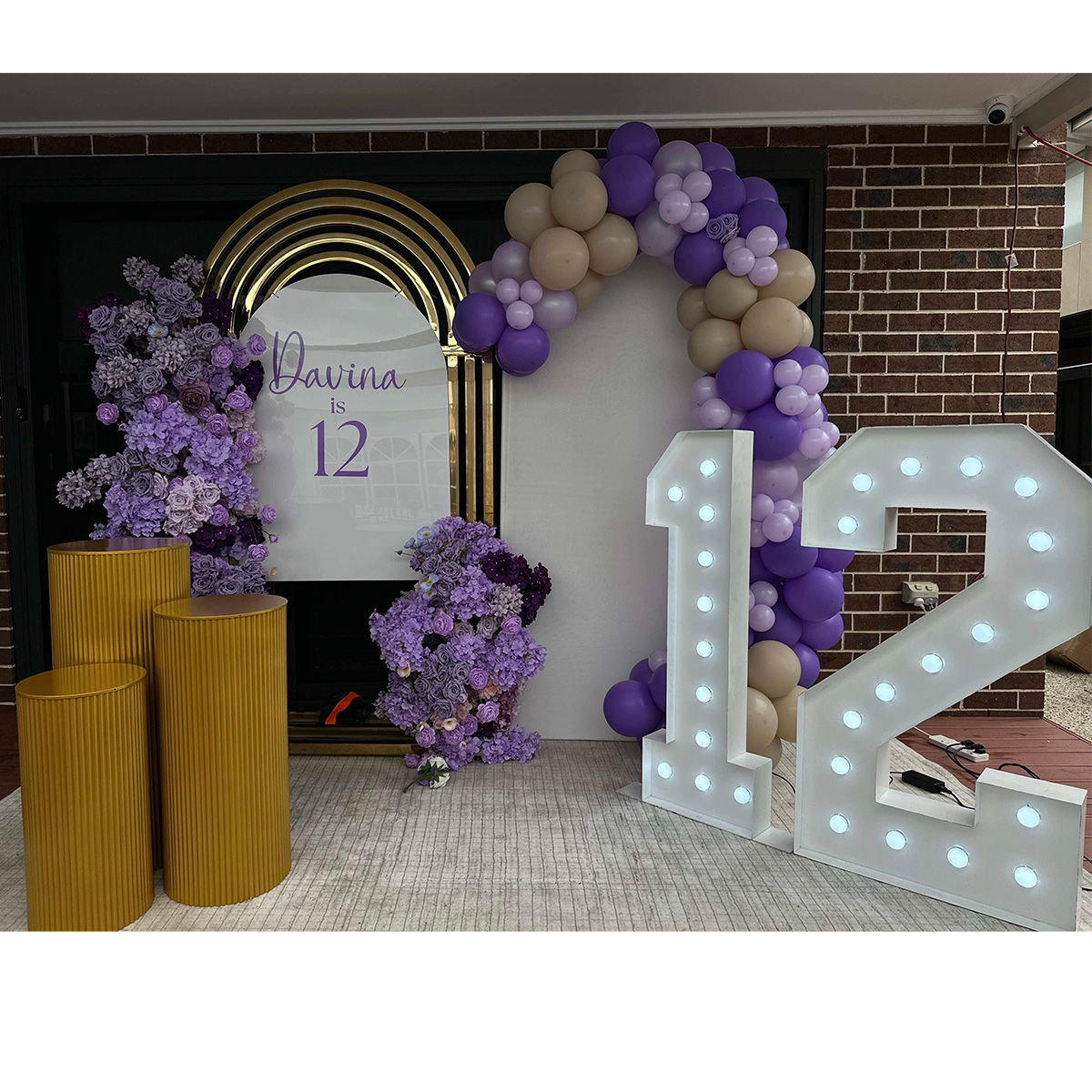 Gold arch birthday backdrop hire Melbourne