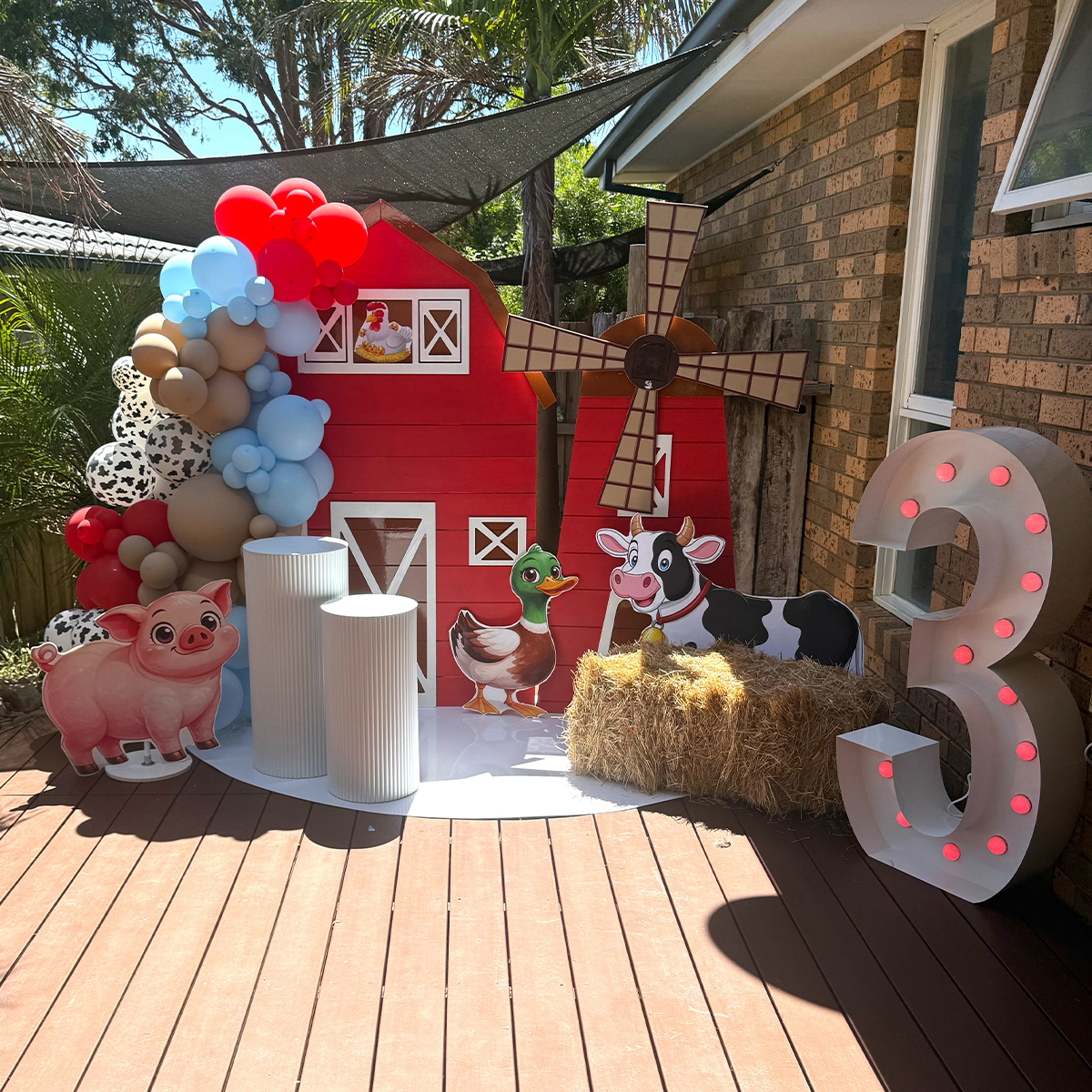 Farm house birthday backdrop package hire Melbourne